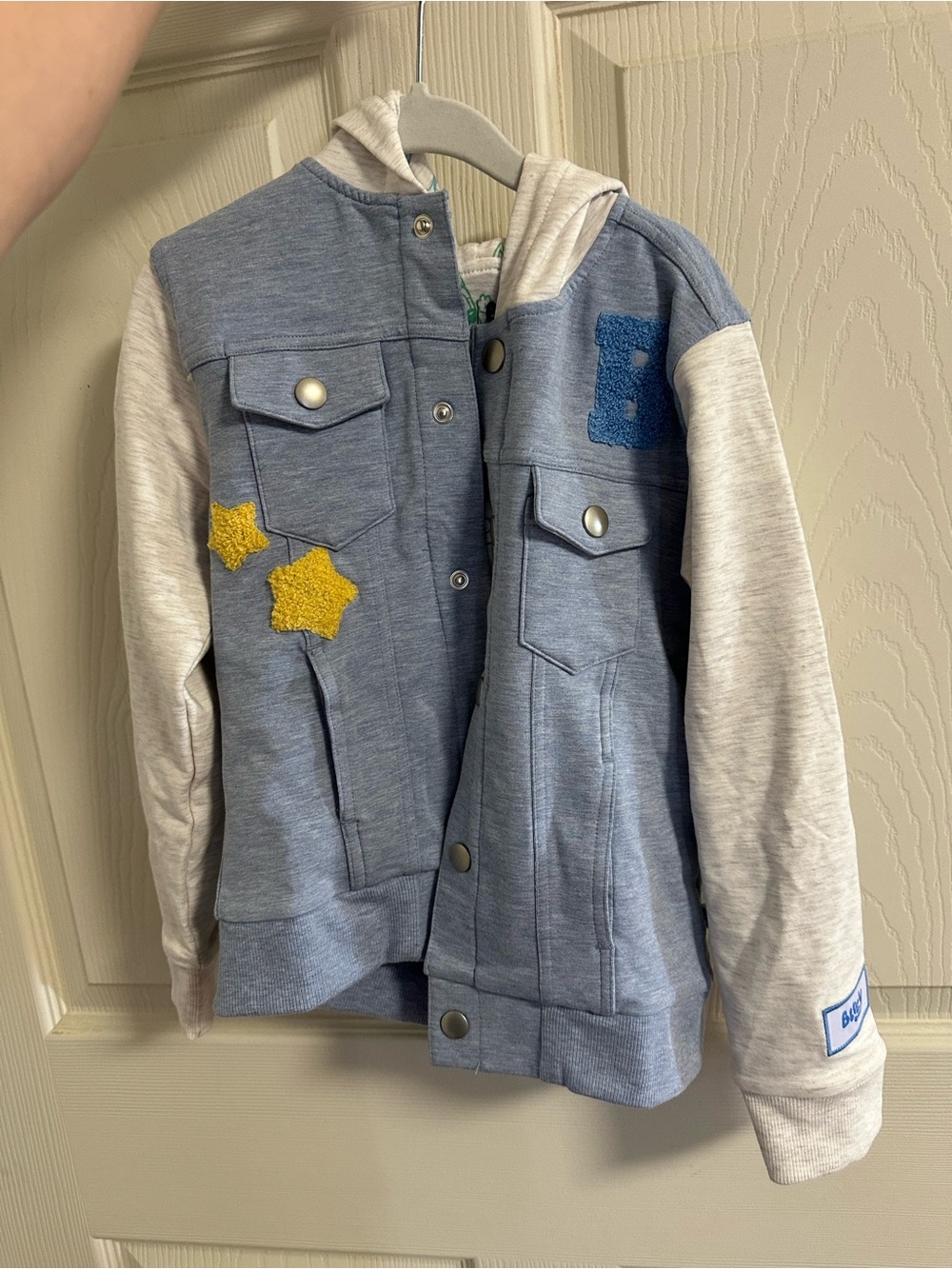 Little Sleepies BLUEY Blue and Cream Hooded Snap Jacket with Yellow Star Patches